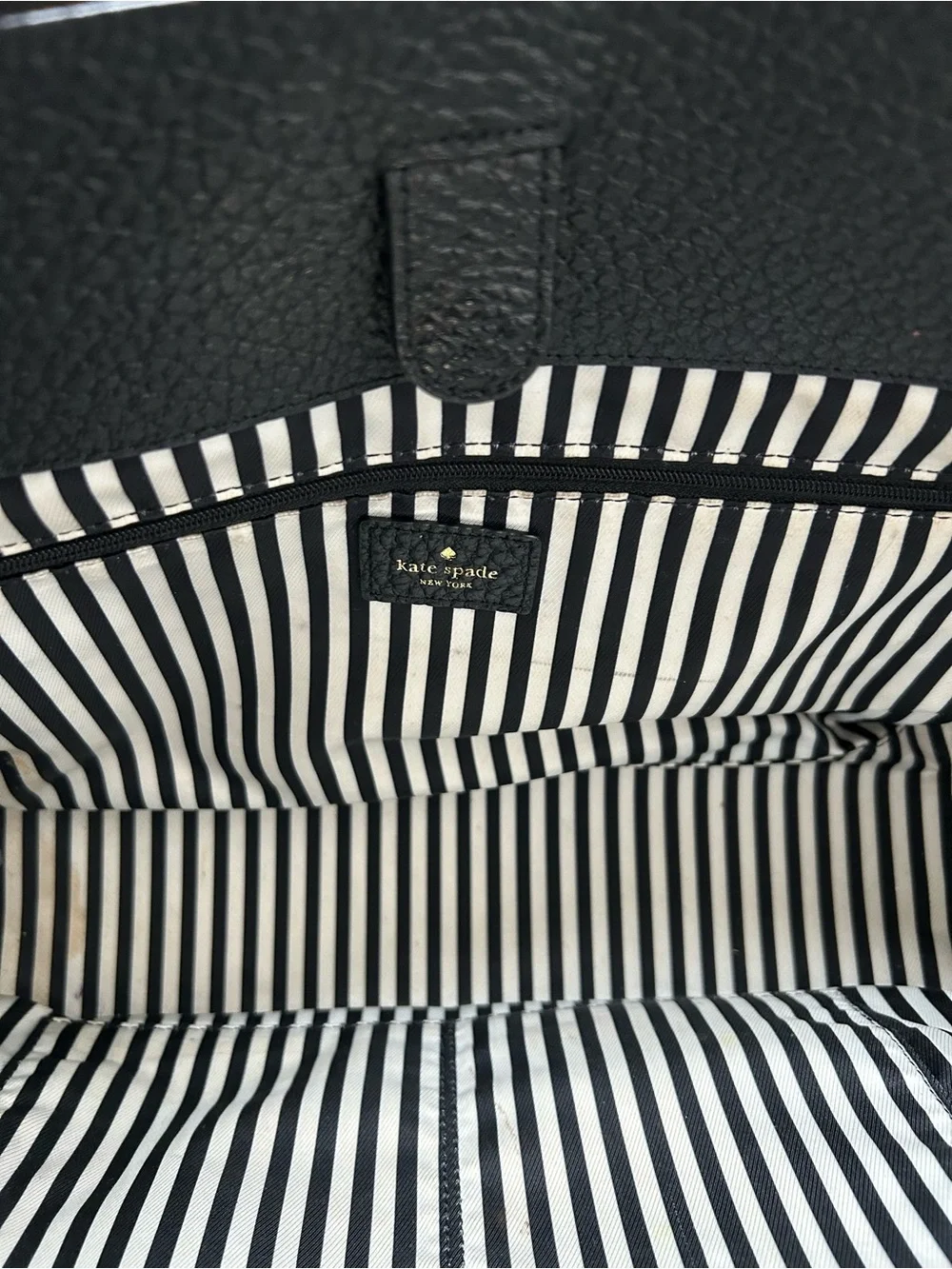 kate spade Black Pebbled Leather Satchel with Gold Logo